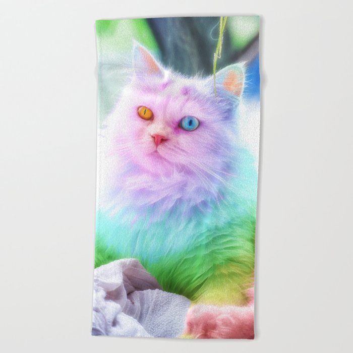 Unicorn Rainbow Cat Beach Towel By Bonniephantasm Society6