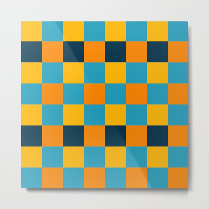 Yellow Orange Blue Black Large French Checkered Pattern Metal Print