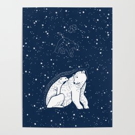 Polar Bear and Constellation Arctic Night Sky Stars Poster
