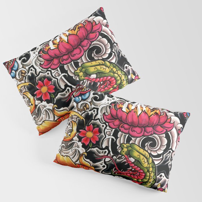 Demon, snake, and carp Pillow Sham