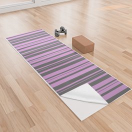 [ Thumbnail: Dim Grey & Plum Colored Striped Pattern Yoga Towel ]