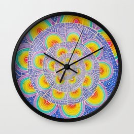 Rainbow Mandala Colorful Psychedelic Trippy Spiral Tapestry Painting Batik (Triametes Versicolor) Wall Clock | Trippypainting, Rainbowvortex, Sacredgeometry, Mandala, Colorfulspiral, Trippyart, Meditation, Rainbowart, Trippyrainbowart, Batik 