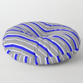 [ Thumbnail: Grey, Light Grey & Blue Colored Striped/Lined Pattern Floor Pillow ]