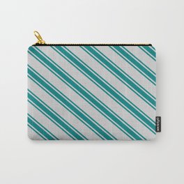 [ Thumbnail: Light Gray & Teal Colored Lined Pattern Carry-All Pouch ]