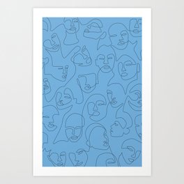 She's Blue / single line contour drawing with faces Art Print