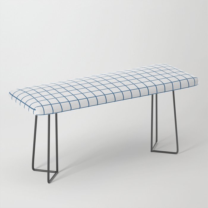 Minimalism Window Pane Grid Blue On White Bench By