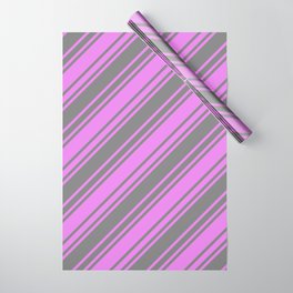 [ Thumbnail: Grey & Violet Colored Striped Pattern Wrapping Paper ]