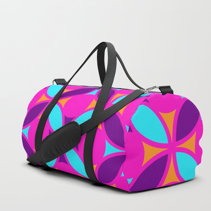 Geometric Floral Circles Vibrant Color Challenge In Bold Purple Pink Orange & Blue Duffle Bag