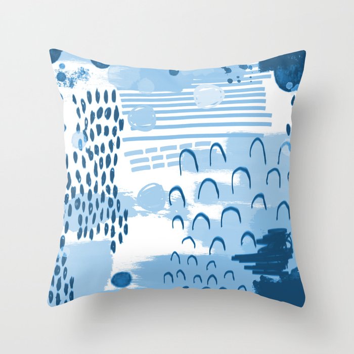Yesta - abstract painting indigo blue dots mark making canvas painting Throw Pillow