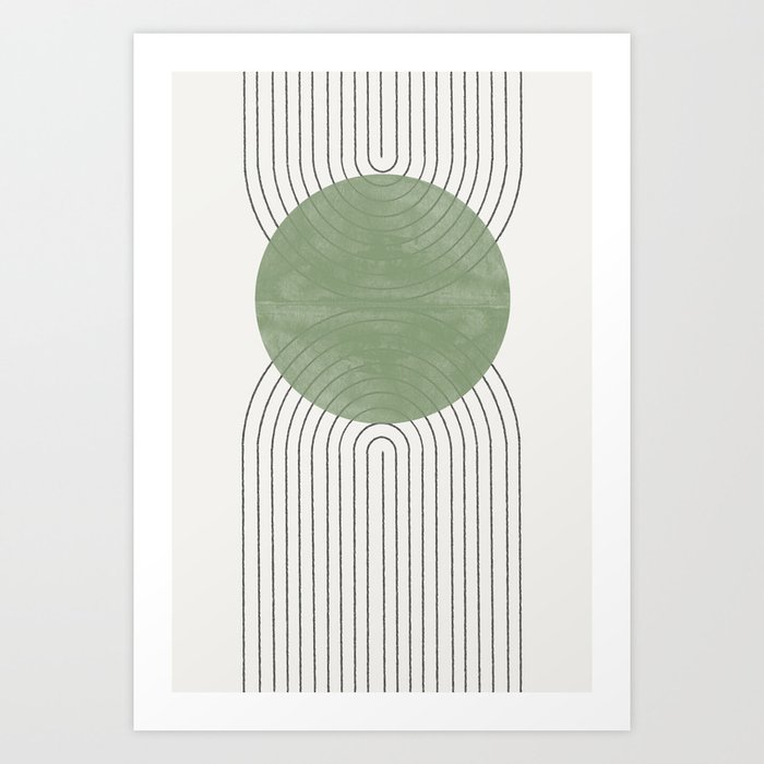 Mid century Green Moon Shape  Art Print