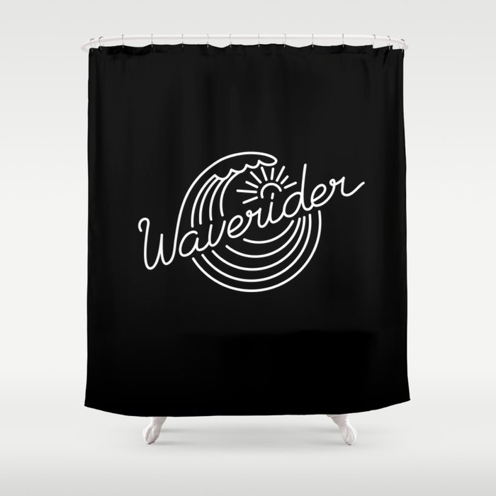 Waverider - white on black Shower Curtain