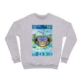Smile - Colorful Happy Puffer Fish Art Crewneck Sweatshirt