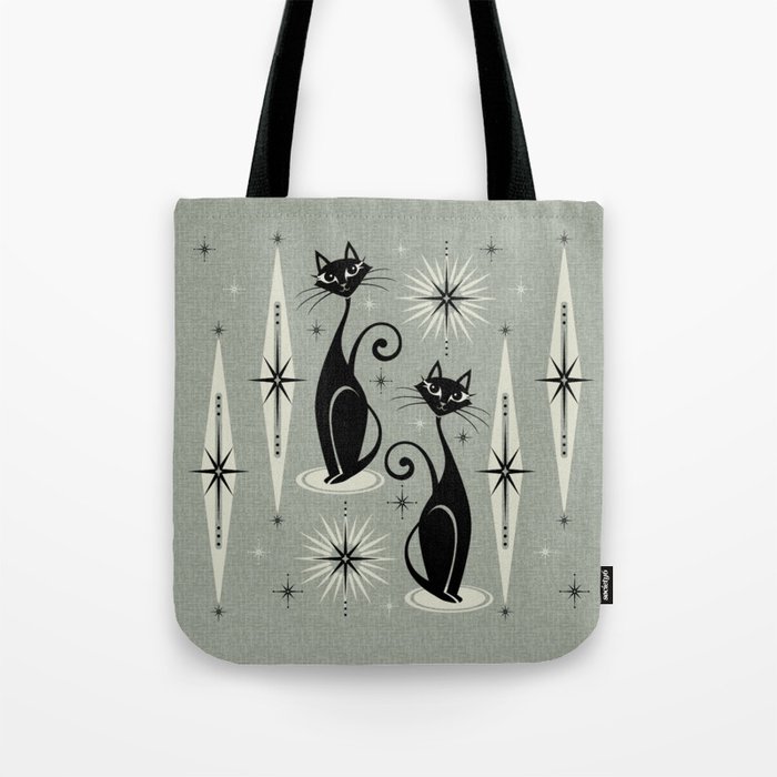 Mid Century Meow Retro Atomic Cats - Gray Tote Bag