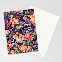 Navy Floral Stationery Card