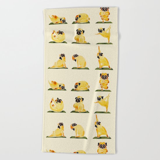 Pug Yoga Watercolor Beach Towel