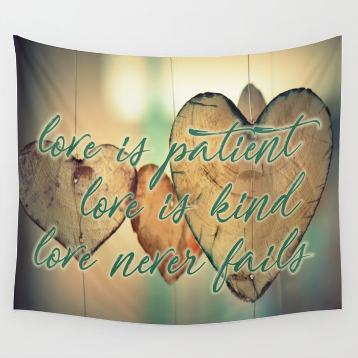 Romantic Wood Hearts Rustic Love Quote Bible Verse Wall Tapestry