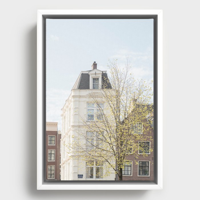 Spring in Amsterdam | City Canal Houses in Soft Colors Art Print | Streets of Holland Travel Photography Framed Canvas