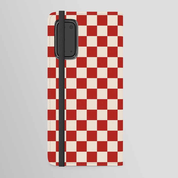 Checkerboard Mini Check Pattern in Retro Red and Cream Android Wallet Case