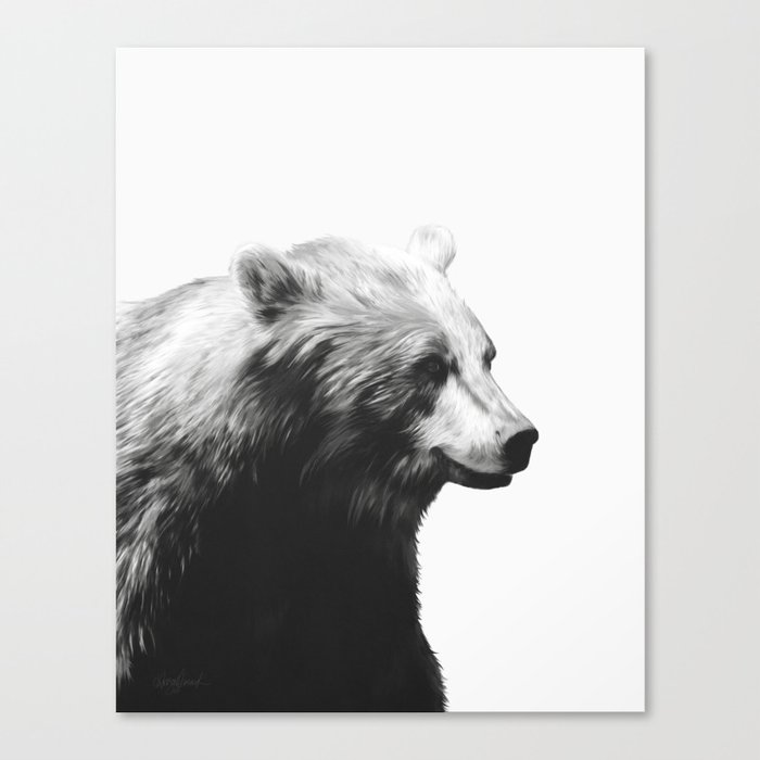 Bear // Calm (Black + White) Canvas Print