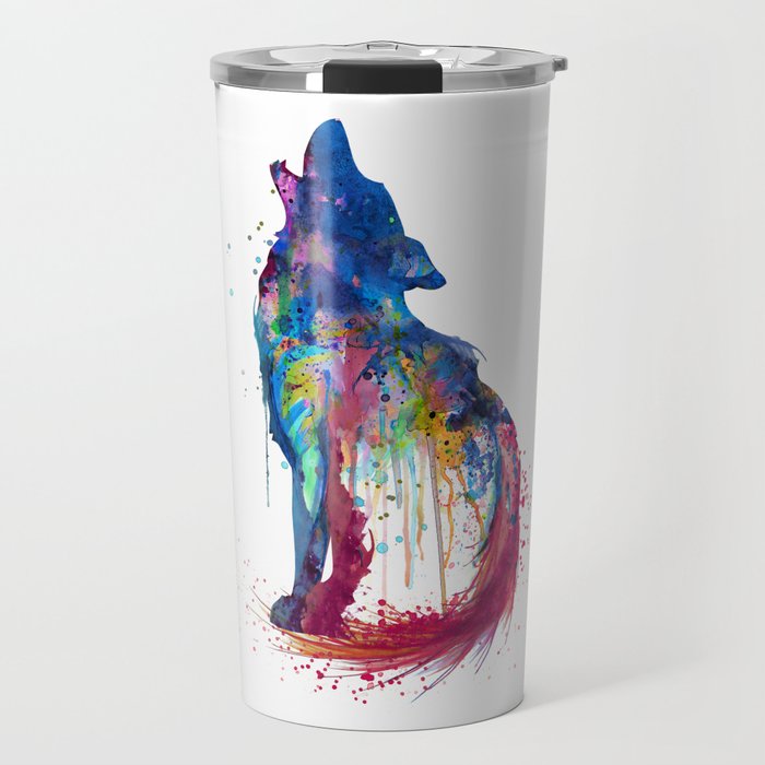 Howling Wolf Watercolor Silhouette Travel Mug