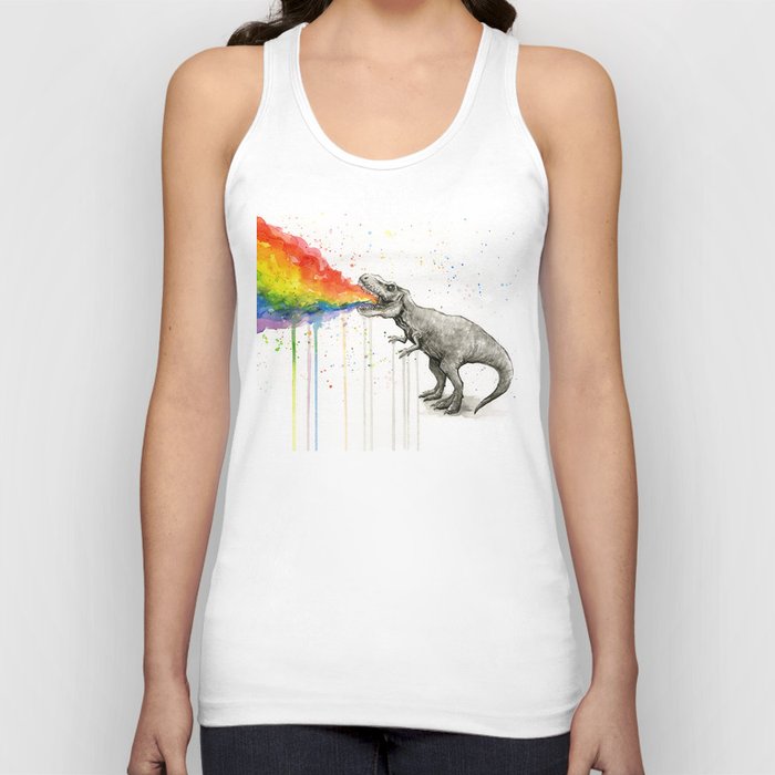 T-Rex Dinosaur Vomits Rainbow Tank Top