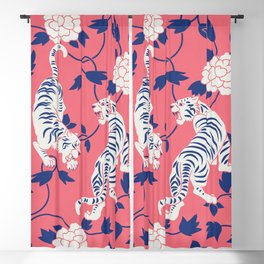 Tigers Coral Pink Blue Blackout Curtain