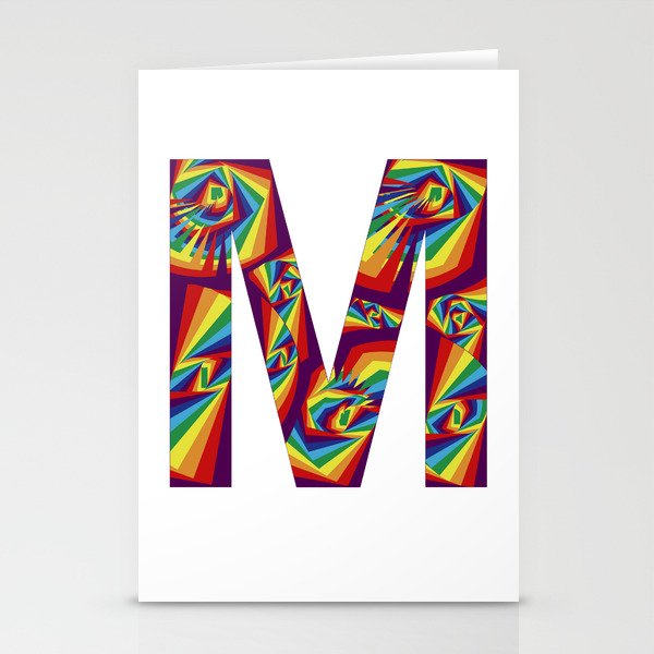 capital letter M with rainbow colors and spiral effect Stationery Cards
