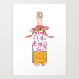 Drippy Preppy Hot Pink Hearts Painted Champagne Bottle Art Print