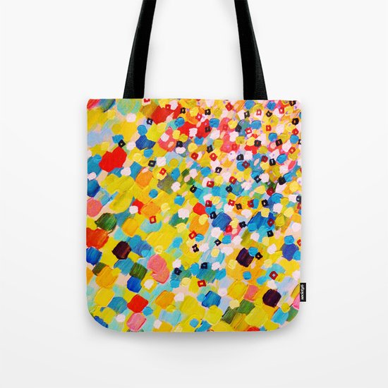 SWEPT AWAY 2 - Vibrant Colorful Rainbow Mango Yellow Waves Mermaid Splash Abstract Acrylic Painting Tote Bag