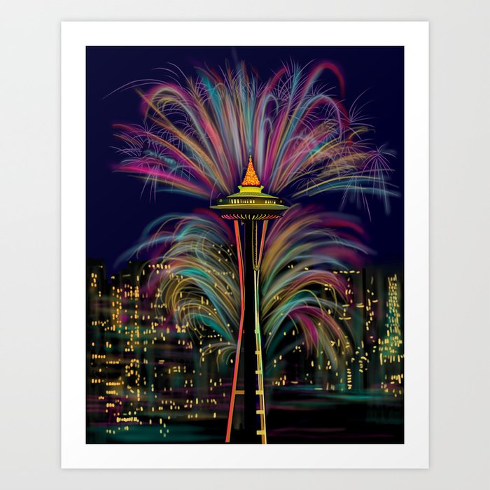 Seattle Spaceneedle Holidays Art Print