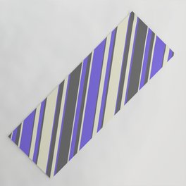 [ Thumbnail: Medium Slate Blue, Dim Gray, and Beige Colored Stripes Pattern Yoga Mat ]