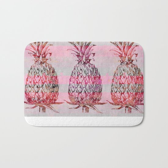 pink pineapple graphic mixed media art Bath Mat
