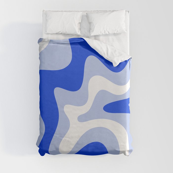 Retro Liquid Swirl Abstract Pattern Square in Royal Blue, Light Blue, and White Duvet Cover