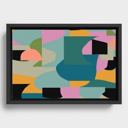 Abstract Collage in Teal Framed Canvas
