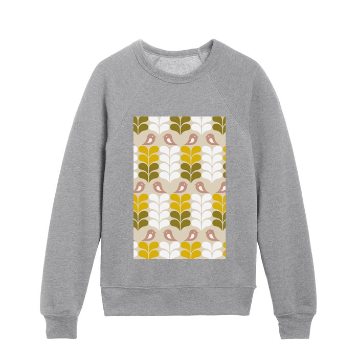 fin drops flower bird cs yellow grey Kids Crewneck