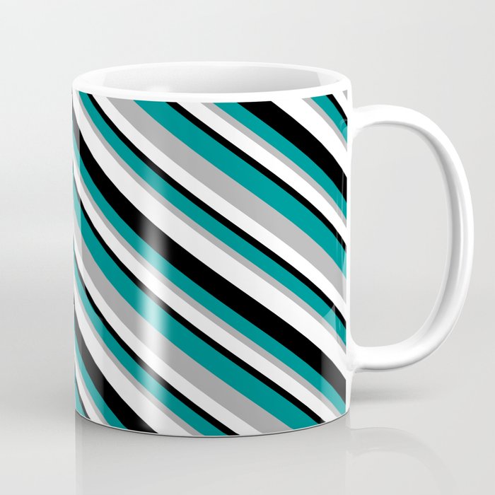 Teal, Dark Grey, White, and Black Colored Lines/Stripes Pattern Coffee Mug
