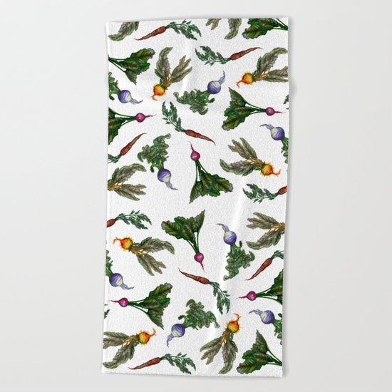 Watercolor Veggies Beach Towel