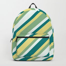 [ Thumbnail: Tan, Dark Sea Green, Mint Cream & Teal Colored Lines/Stripes Pattern Backpack ]