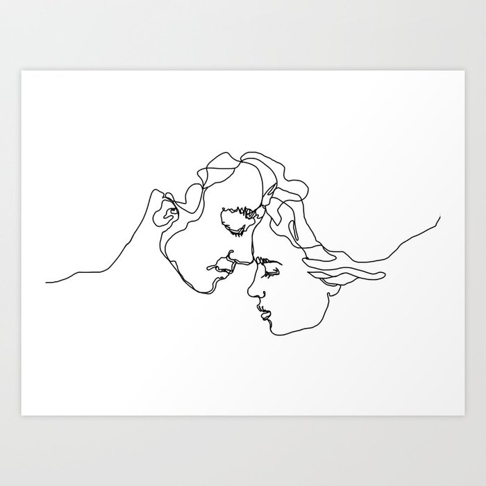 The Lovers Minimal Line Drawing Kiss Black And White Art Print By Naughtygirl Society6