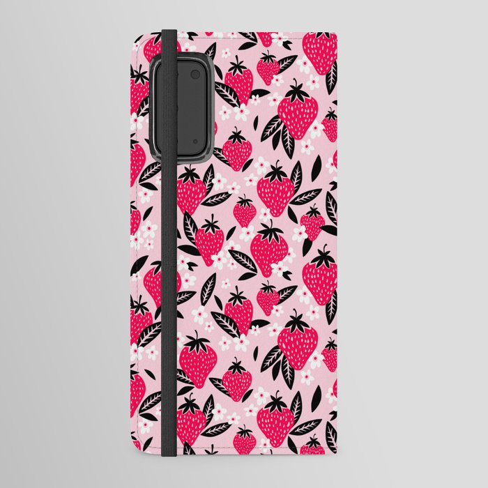 Strawberry Blooms – Magenta & Black Android Wallet Case