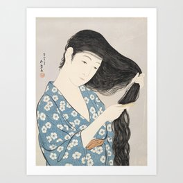 Hashiguchi Goyo Woman Combing Her Hair Vintage Art Elegant Beauty Japanese Print Home Decor Timeless Charm Art Print
