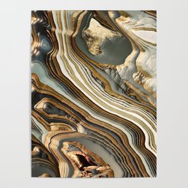 White Gold Agate Abstract Poster