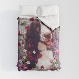Lady in Flowers - Brittany Spaniel Dog Comforter