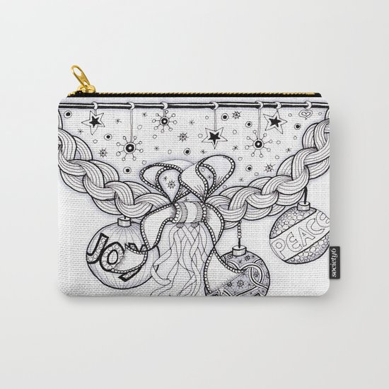 Christmas Zentangle Swag in Black and White for Adult Colorists Carry-All Pouch