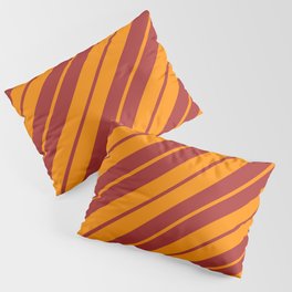 [ Thumbnail: Brown & Dark Orange Colored Lined/Striped Pattern Pillow Sham ]