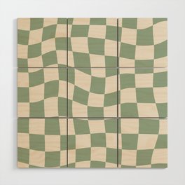 Sage Green Wavy Checkered Pattern Wood Wall Art
