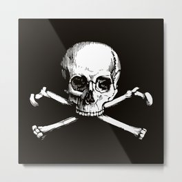 Skull and Crossbones | Jolly Roger | Pirate Flag | Black and White | Metal Print