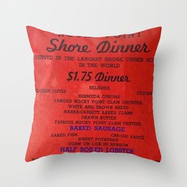 1906 Rocky Point Amusement Park Shore Dinner Hall New England Claim Bake Menu, Warwick, Rhode Island Throw Pillow