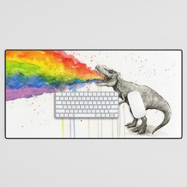 T-Rex Dinosaur Vomits Rainbow Desk Mat