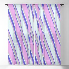[ Thumbnail: Light Cyan, Blue, Violet, and Dark Grey Colored Lines/Stripes Pattern Sheer Curtain ]